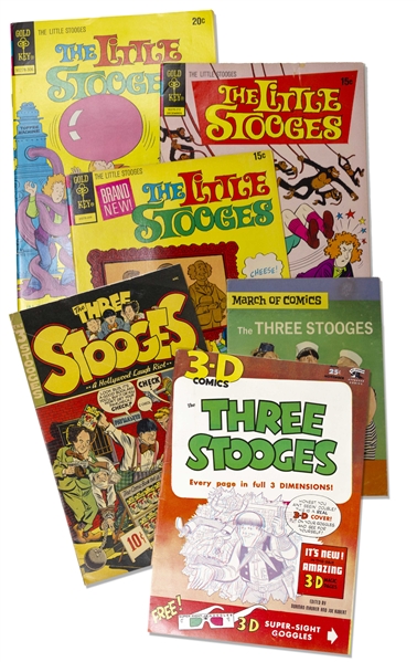 Lot of 58 Comic Books From Moe Howard's Collection -- Includes 7 The Little Stooges Comics, Three Stooges #1 from 1949 & 3-D Comic -- Condition Ranges From Very Good to Near Fine